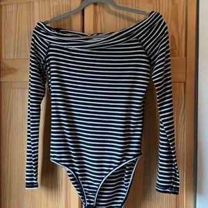 Over the shoulder stripped body suit
